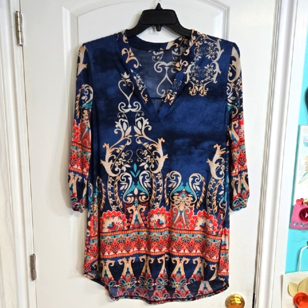Bohemian Blue and Red Women's  OX Tunic Blouse